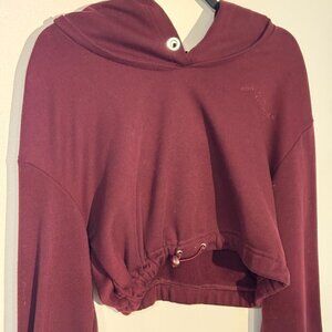 For Love and Lemons Cropped Burgundy Sweater Sweatshirt | Drawstring Hem | M